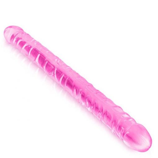 Double Gode Jelly Veiné Rose 34cm