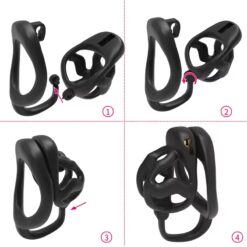 Cage à Pénis Noir Couvercle Rabattable