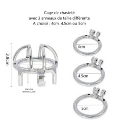 cage de chasteté courte en acier inox BDSM