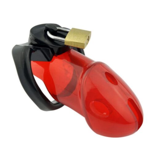 Cage de Chasteté Plastique Rouge et Noir