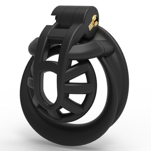 Cage de chasteté noire ultra plate avec 4 anneaux péniens et serrure à clé
