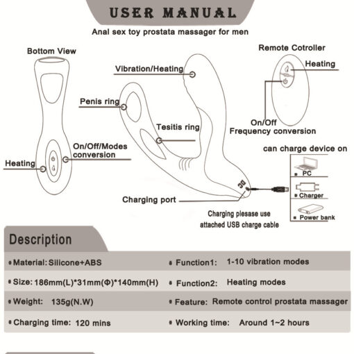 Stimulateur prostatique Vibration Chauffante